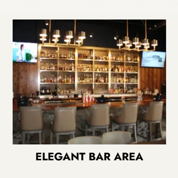 The Library On Fern's elegant bar area with numerous liquor bottles, bar stools, and modern lighting.